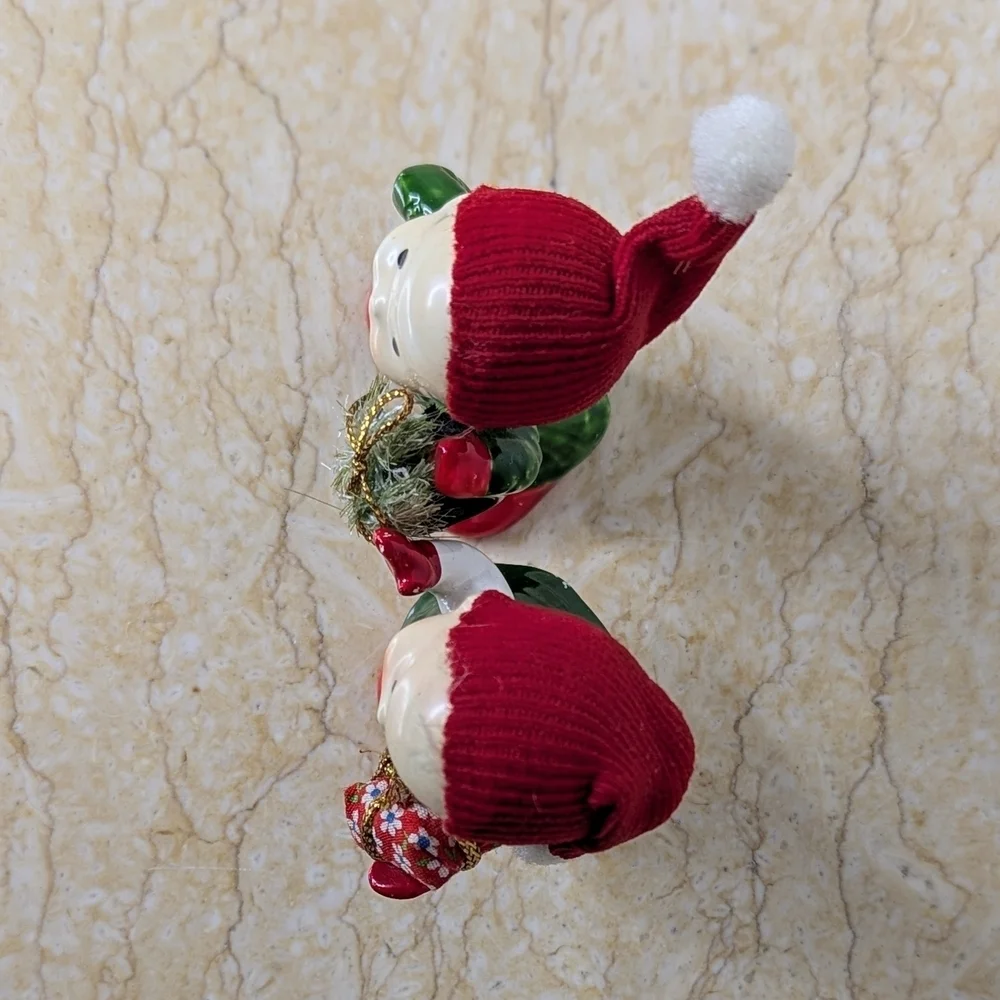Vintage Napcoware Pair Christmas Elf Carolers 50's Ceramic Figurines Japan